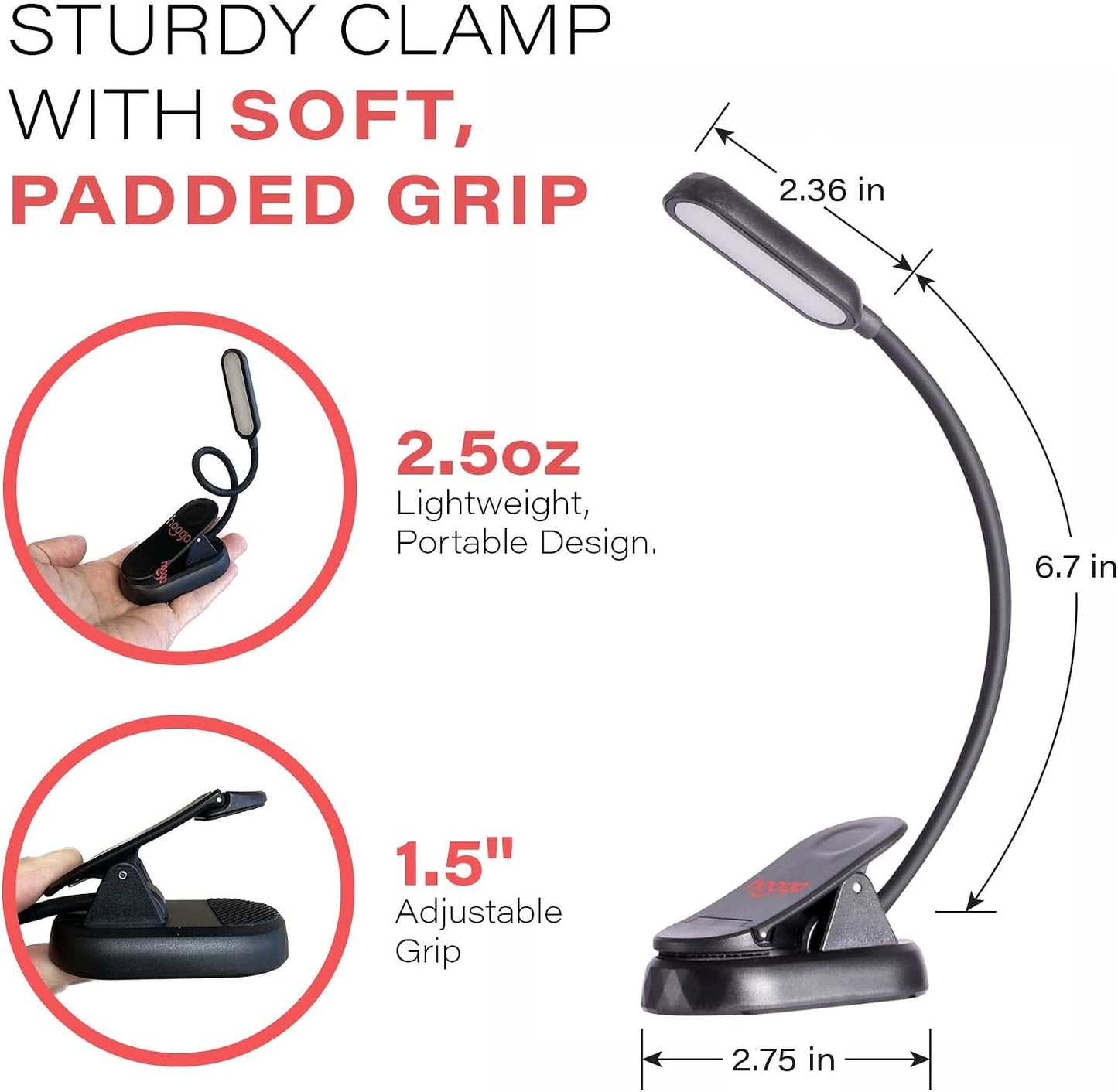 hooga Amber Book Light – Blue Light Blocking Reading Light for Bed, Stepless Dimming, Rechargeable Clip-On Night Light, 1600K Amber & 625nm Red LED for Night Reading