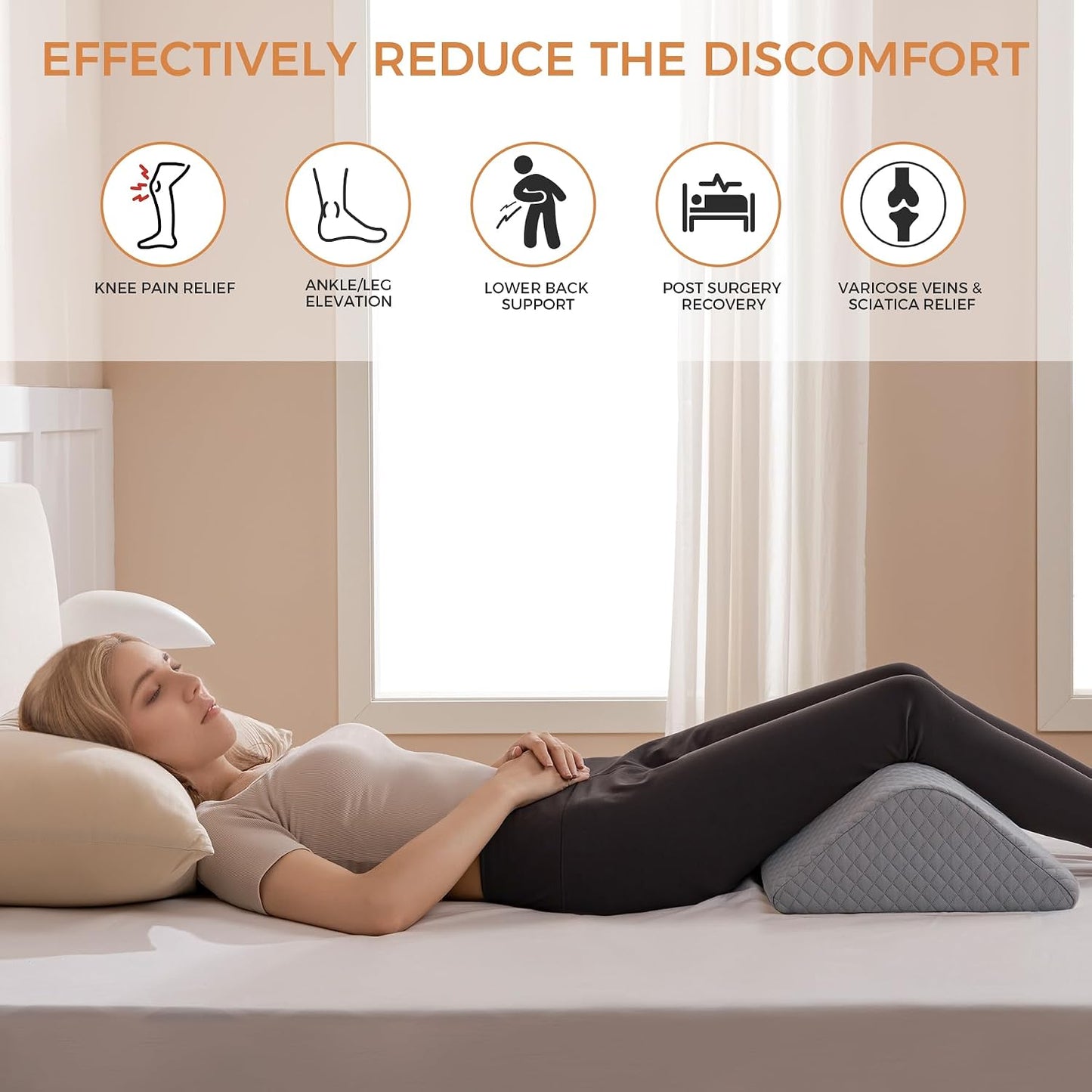 Knee Wedge Pillow for Post-Surgery Recovery-Leg Elevation Support for Sleep Position, Alleviating Lower Back & Hip Pain Enhancing Circulation in Ankles Legs Triangle Pillow with Removable Cover