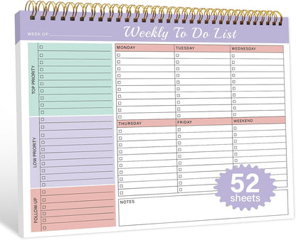 Weekly To Do List Notepad with 52 Undated Sheets（8.5"×11"）- Weekly Desk Planner Pad with Spiral Binding for Women & Man, Office, School and Home Personal Organizer