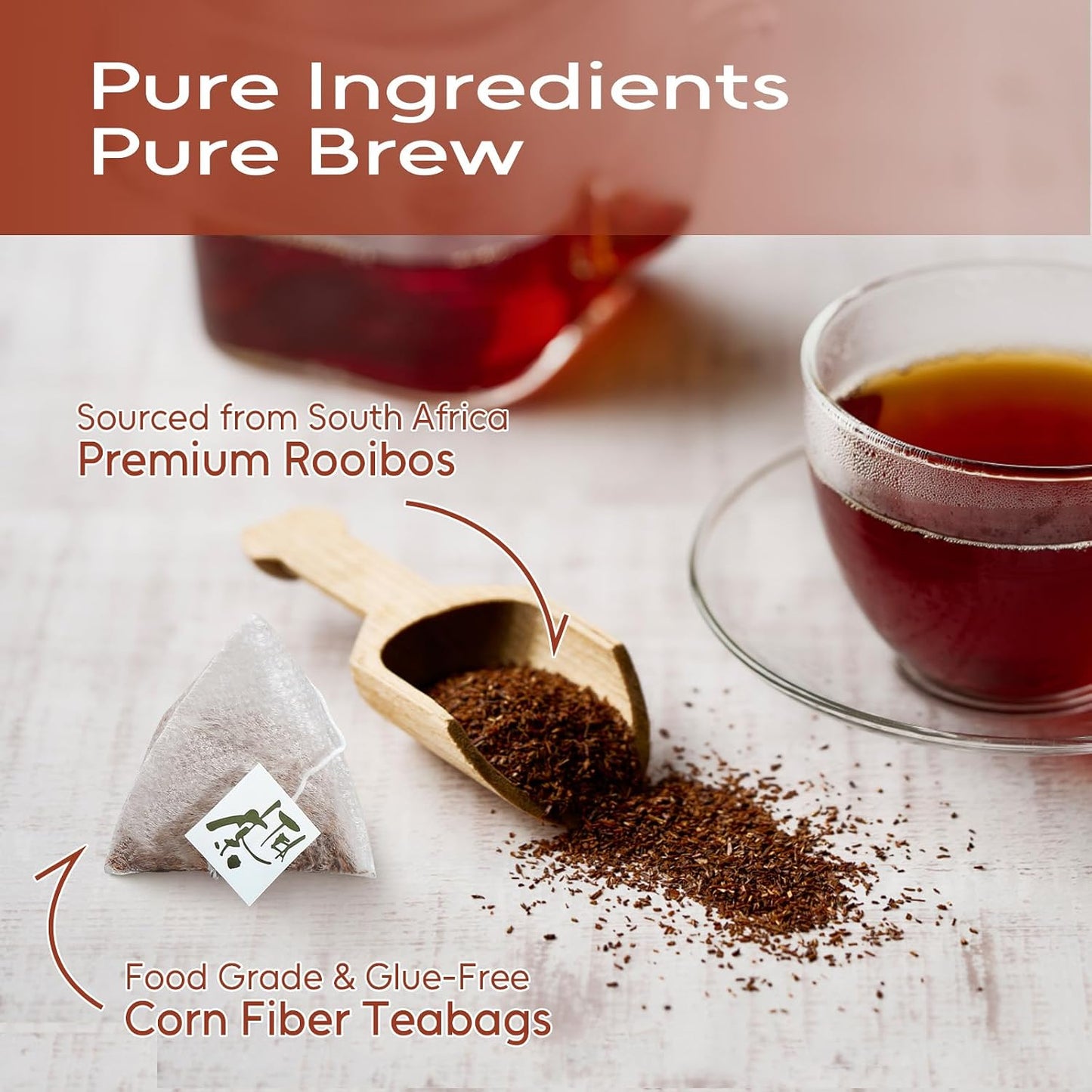 FullChea - Rooibos Tea Bags, 60 Counts - Premium South African Natural Rooibos - Non-GMO - Caffeine-Free - Antioxidant-Rich & Supports Digestion