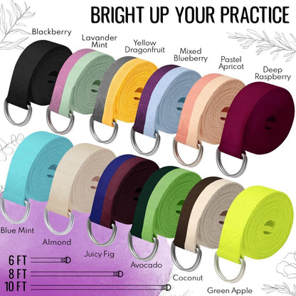 TECEUM 2 IN 1 Yoga & Mat Strap for Stretching – Cotton – 6/8/10 ft