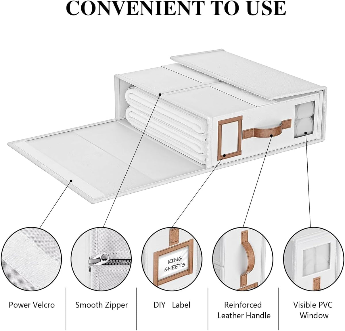 Bed Sheets Organizers And Storage,Sheets Set Folder Keeper with Handle,Foldable Bedding Storage Box For Linen Closet,Duvet Cover(King Size-3.7 Gal,Beige)