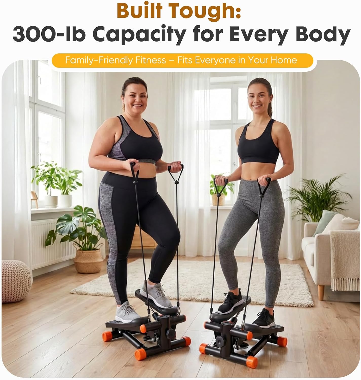 Stair Stepper with Resistance Bands for Home Exercise, Mini Stepper Machine for Indoor Fitness, Portable Home Gym Stepper for Full Body Workout, 300LBS Capacity