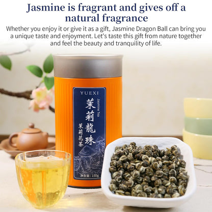 Yuexi Jasmine Green Tea Jasmine Dragon Pearls Tea Loose Leaf Chinese Green Tea Sweet Aroma 茉莉花茶 特级 茉莉龙珠 绿茶 花茶 5.3oz/150g