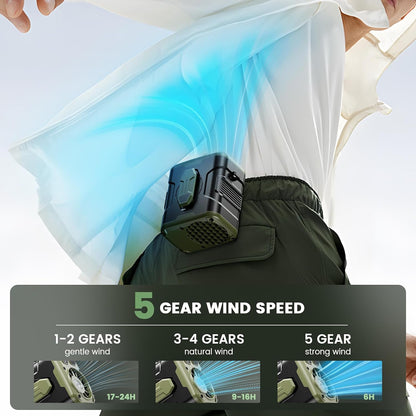 coldSky Upgraded Waist Fan 5 Speeds Clip On Fan, 24 Hrs Cooling for Outdoor