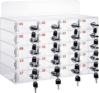 Transparent Acrylic Wallmounted Phone Charging Station 30 Slots Lockable with Keys Nized Storage for Mobile Devicesideal for OfficesHomes,One Color-25Slots
