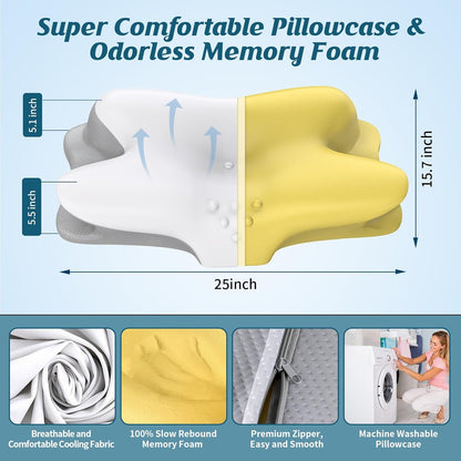 Cervical Neck Pillow for Pain Relief - Ergonomic Side Sleeper Pillow for Neck Support, Cooling Memory Foam Pillows, Contour Pillow Orthopedic Bed Pillow for Back Stomach Sleepers (Dark Grey)