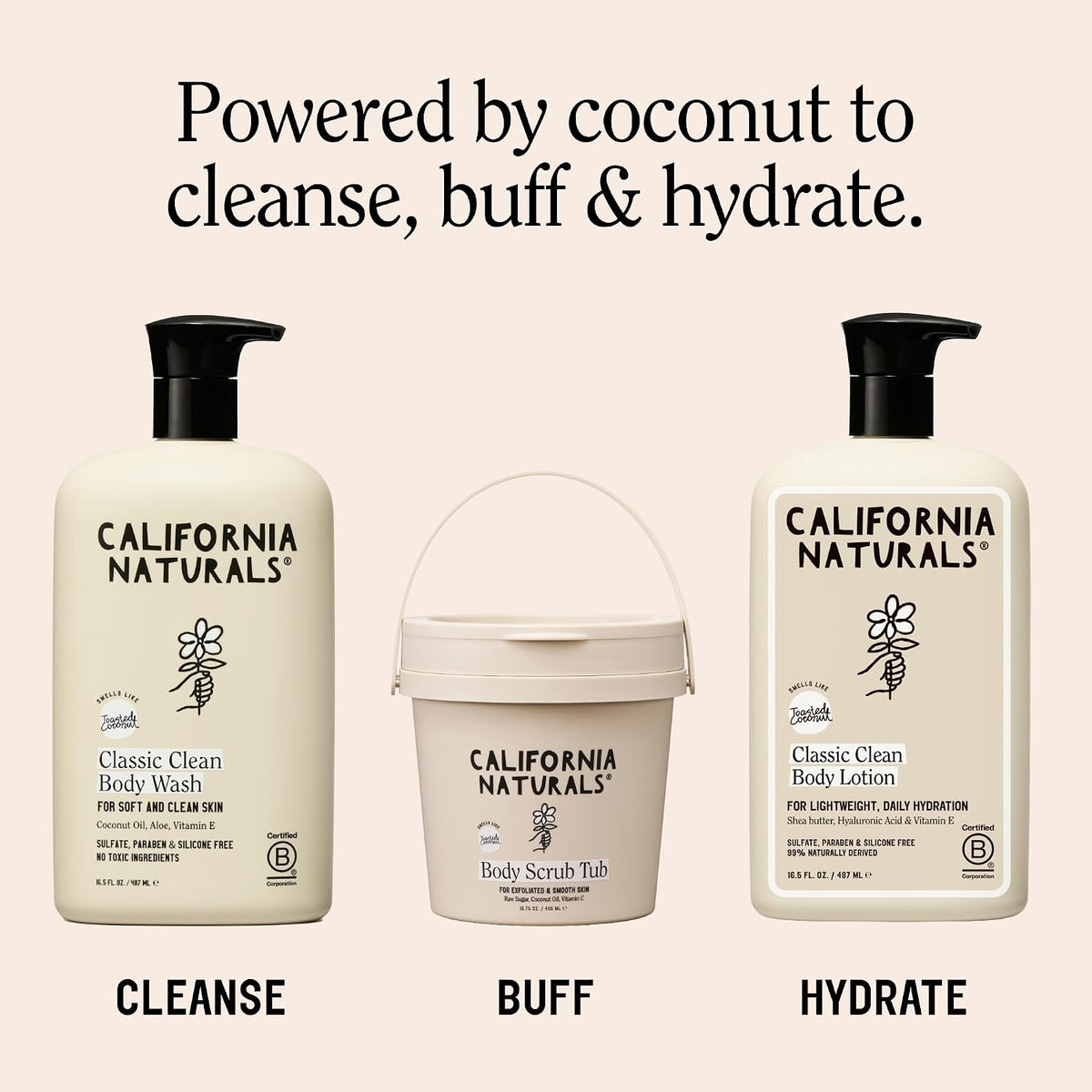 California Naturals Exfoliating Body Scrub with Coconut Oil, Sugar and Vitamin C Naturally Scented with Toasted Coconut, 14.5 oz