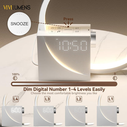 Vivilumens Sunrise Alarm Clock Sound Machine Nightlight, Gradual Wake Up Light, Digital Dimmable Clock, 10 White Noise Sleep Sounds, Snooze, Dual Clocks for Heavy Sleeper Adult, Decor Gifts for Women