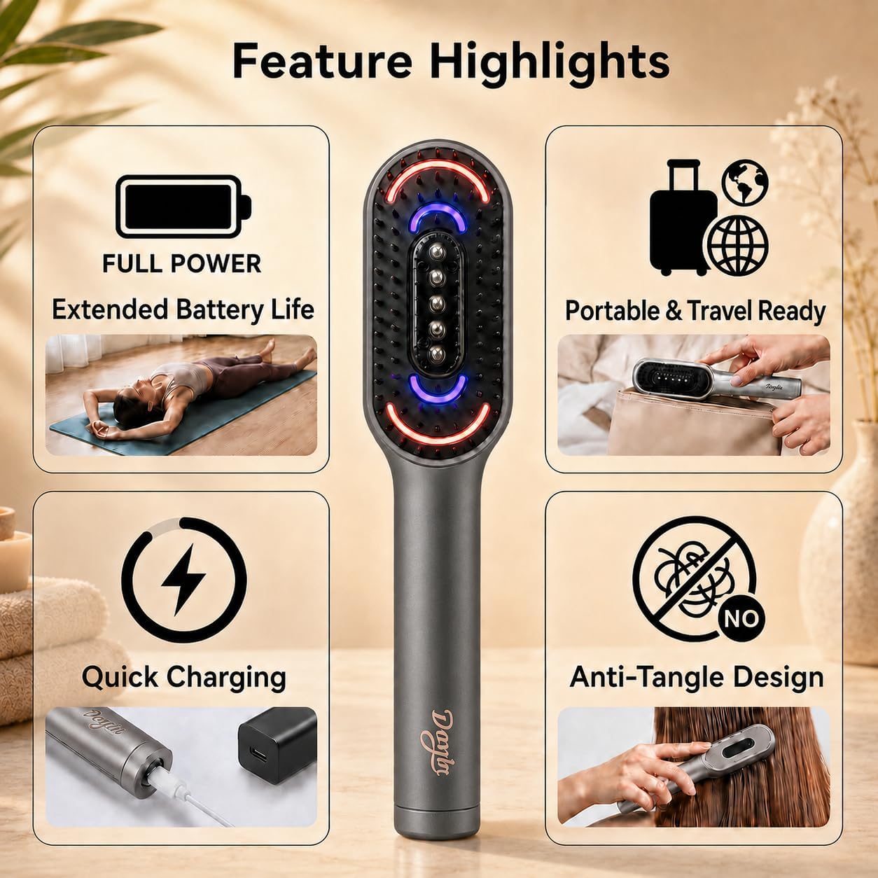 Dayln Electric Scalp Massager Hair Oil Applicator, Cordless Vibration Head Massager, Red Light Hair Brush, Deep Clean Comb for Home & Travel Silver