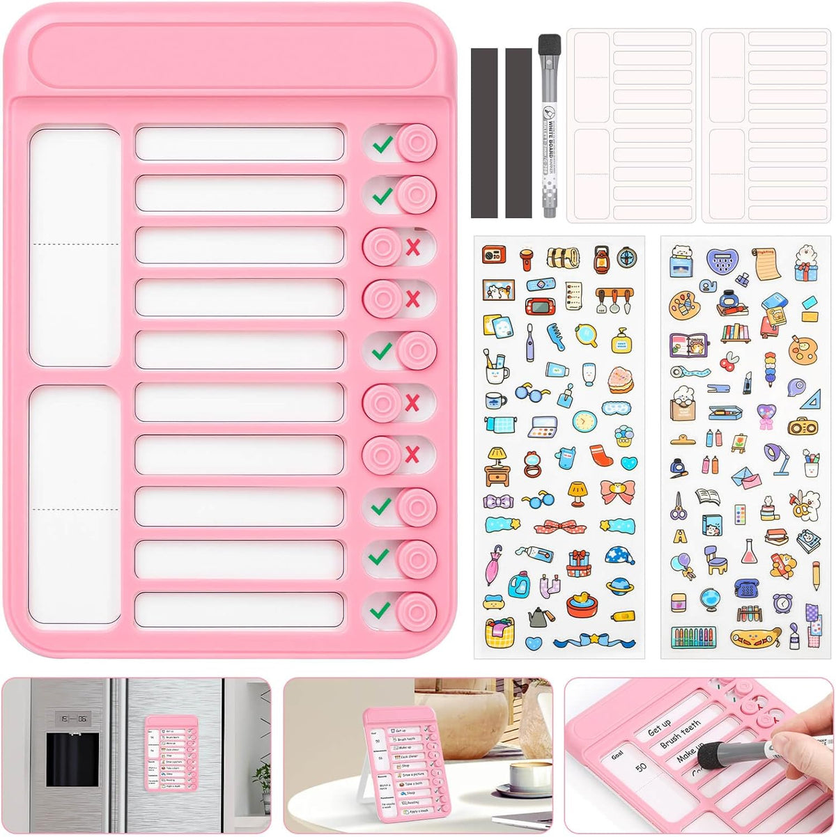 Audab Dry Erase Chore Chart for Kids, Magnetic Whiteboard Checklist Board, Chore Checklist Slider to Do List Board, Daily Routine Chart Schedule Board Task Tracker for Home Refrigerator, Wall, Desk