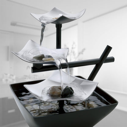 Homedics Tabletop Water Fountain, 3 Tier Indoor Waterfall Fountain with Natural River Rocks, Quiet Pump for Relaxation, Zen Home & Office Desk Décor, AA Battery Powered