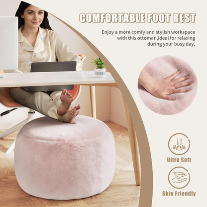 Round Stuffed Pouf Ottoman Foot Rest, Faux Fur Poufs with Memory Foam Filling, Ottomans for Living Room, Nursery, Dorm, Soft Foot Stool Ottoman for Couch, Perfect for Resting Your Feet (Grey, 20 Inch)