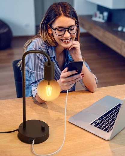 ONEWISH Industrial Table Lamp for Bedroom, Fully Dimmable Modern Bedside Lamps with 2700K Warm Light Bulb for Kids Reading, Minimalist Nightstand Lamps for Living Room, Office (Bulb Included)