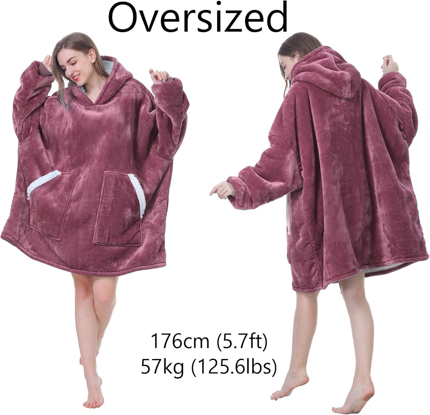 Kipswiza Wearable Blanket Hoodie Gifts for Women and Men, Oversized Cozy Warm Flannel Sherpa Hooded Blankets Sweatshirt with Giant Pockets for Adult and Teens, Dark Gray