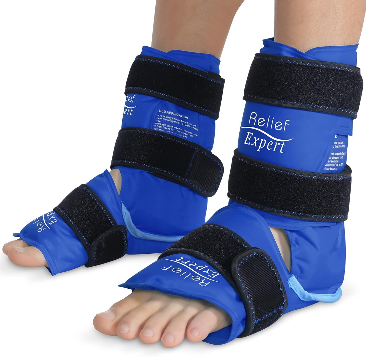 Relief Expert Ankle Ice Pack Wrap – Reusable Cold Gel Pack for Foot and Heel, Dual-Sided Design with Soft Plush Lining, Flexible Cold Compress for Achilles and Ankle Support, Blue