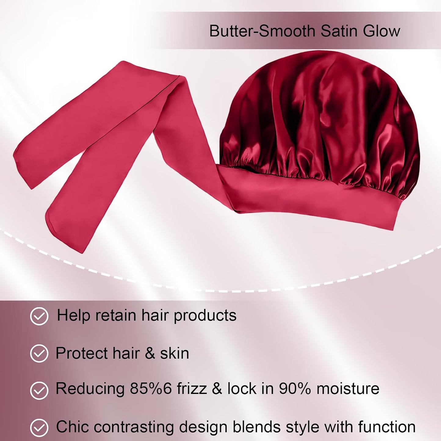 Silk Bonnet for Women, Satin Bonnet for Sleeping, Large Sleep Cap with Elastic Tie Band for Curly Hair