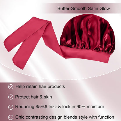 Silk Bonnet for Women, Satin Bonnet for Sleeping, Large Sleep Cap with Elastic Tie Band for Curly Hair