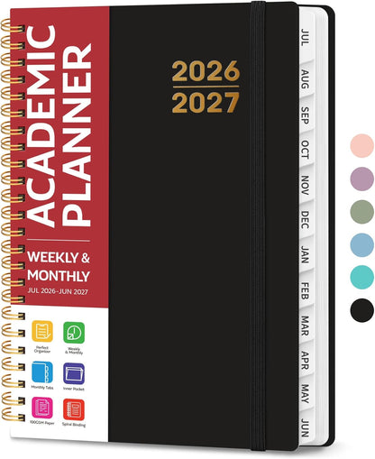 Planner 2026-2027 for Women & Men, Academic Monthly and Weekly Calendar Planner, Jul 2026 - Jun 2027, A5 (6.3" x 8.5"), Teacher Student Planning Book with Tabs, Ideal for Office School Supplies - Pink