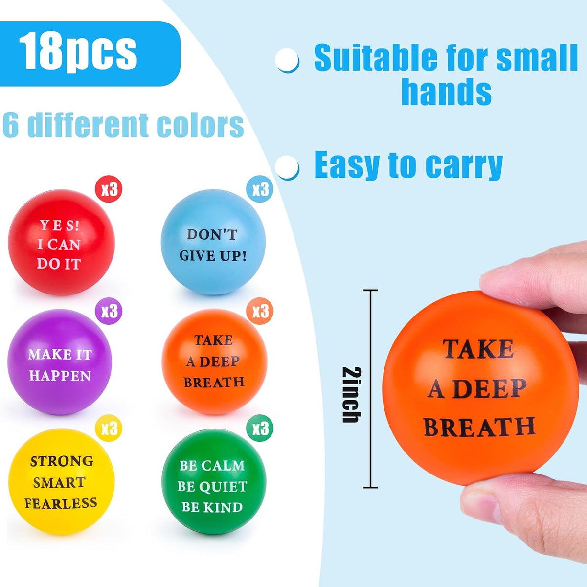 LOVESTOWN 18 PCS Motivational Stress Relief Balls, Squeeze Toys, 2 Inch