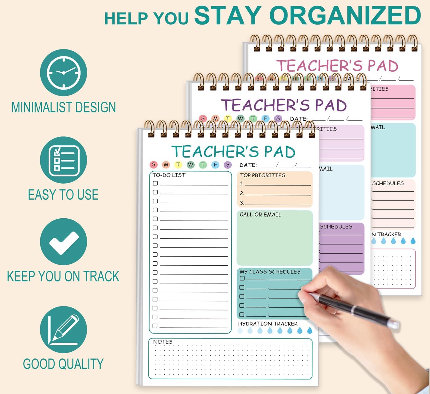 Teacher Notepad - A4 Teacher To Do List Notepad, Spiral Checklist Notebook Organizer for Teachers Notes Task Appointment, Teacher Appreciation Gifts, 8'' x 11'', Green
