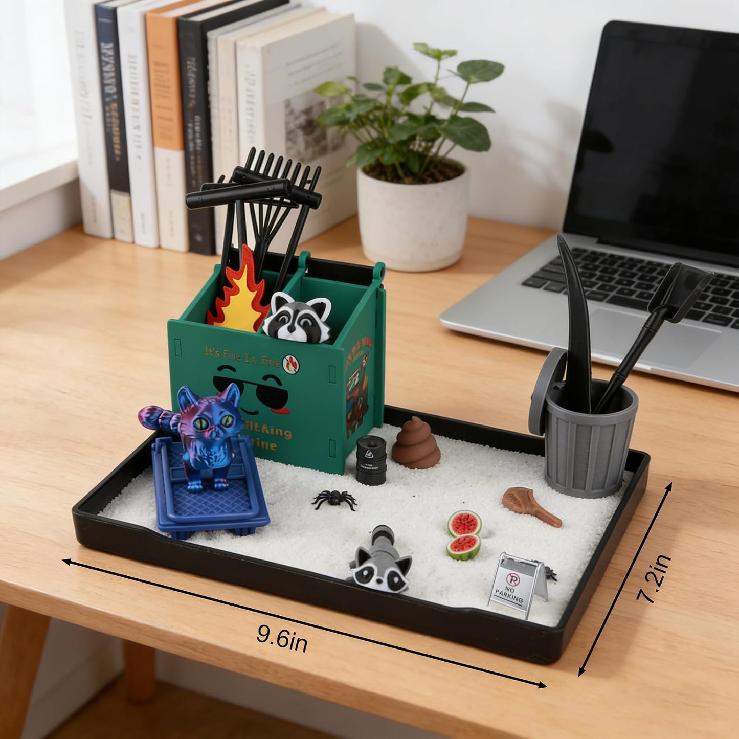 2026 New Dumpster Fire Zen Garden Desktop Kit with Raccoon Figurines - Funny Office Desk Accessory for Stress Relief, White Elephant Gifts, Coworker Gifts - Mini Sand Tray Therapy