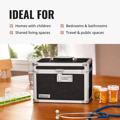 Vaultz Secure Security Lock Boxes - Safe Combination Lock Box, Storage for Documents, Valuables, Medicine & Money - 9.88 x 7.75 x 7 Inch - Black/Chrome
