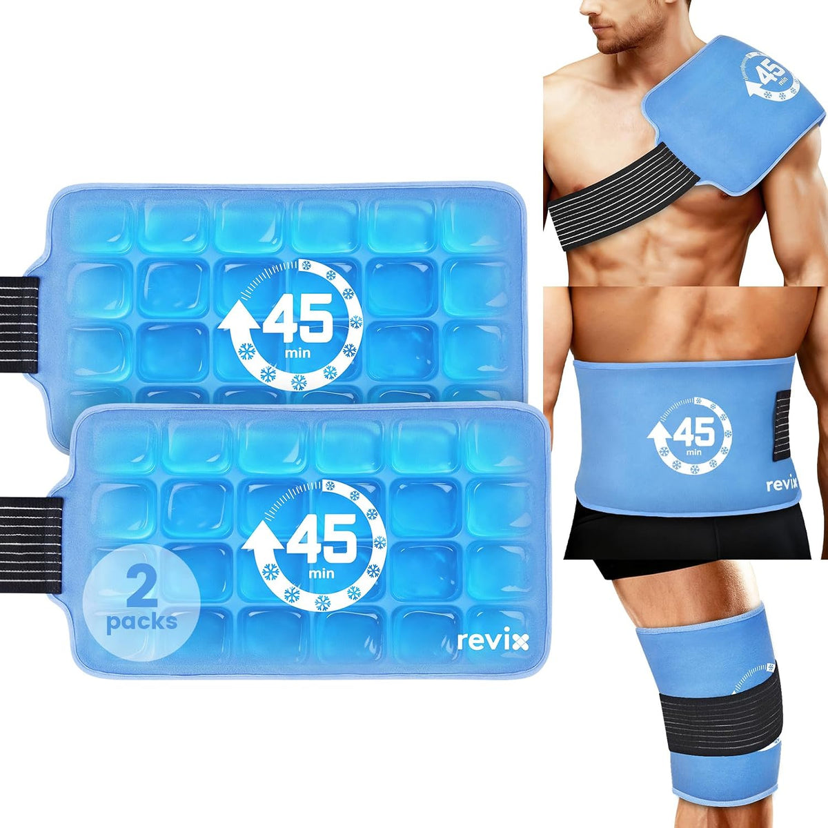 REVIX Ice Pack for Injuries Reusable, 14 × 7" Gel Cold Compress with Strap