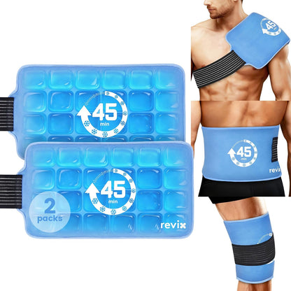 REVIX Ice Pack for Injuries Reusable, 14 × 7" Gel Cold Compress with Strap