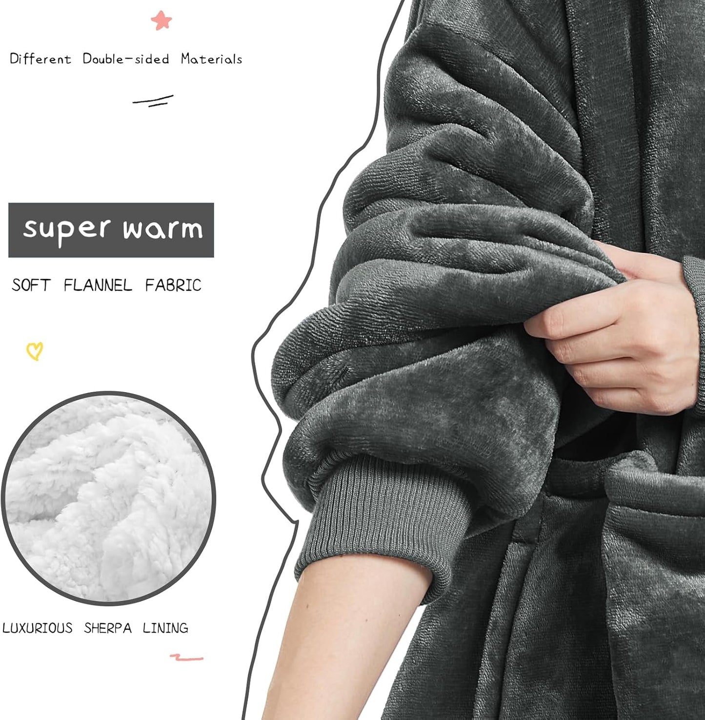 Aemilas Wearable Blanket Hoodie - Warm Sherpa Blanket Sweatshirt as Gifts for Adult Women Mom Men, One Size Fits All