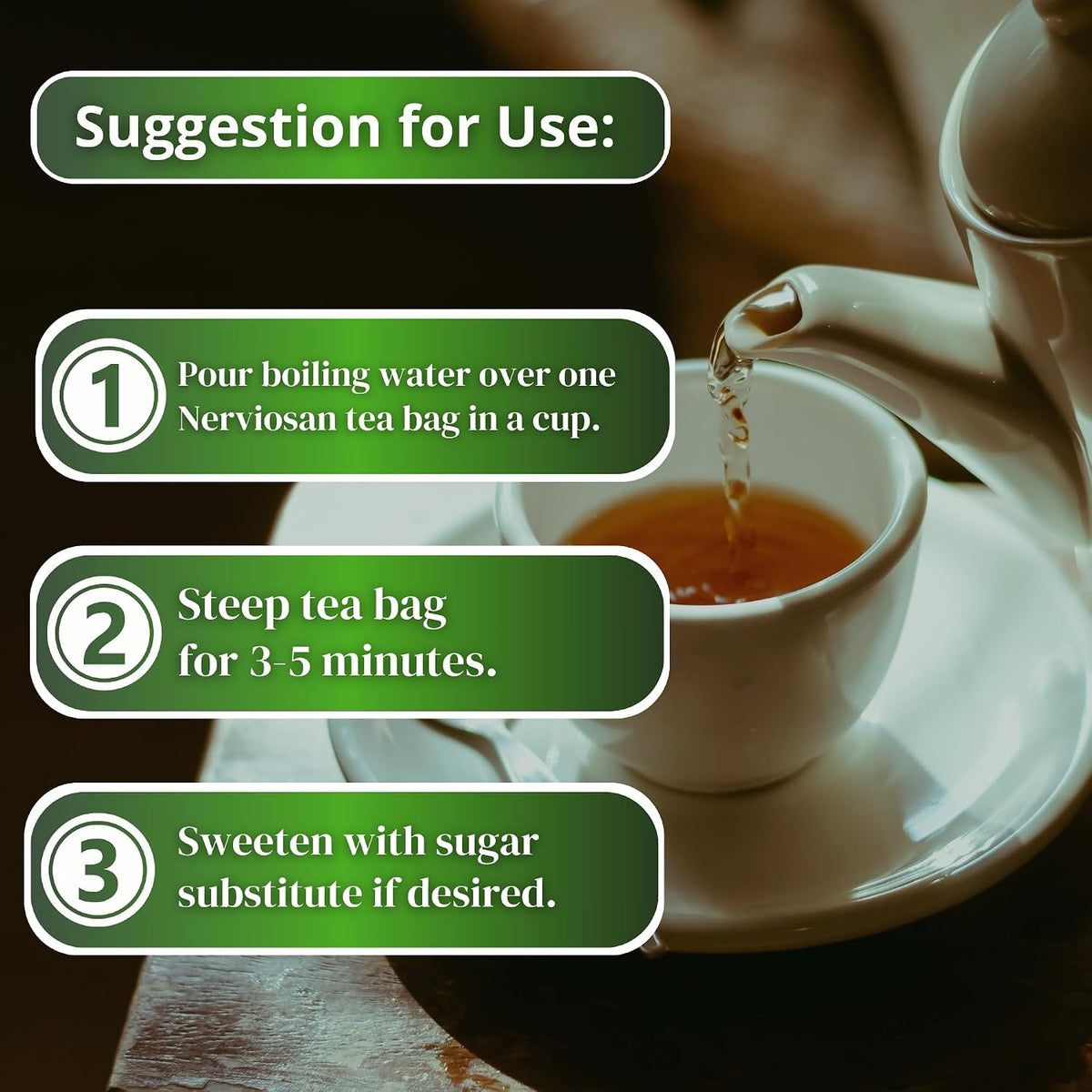 Nerviosan Calming Herbal Blend with Valerian Root, Lemon Balm and Burnet 25 Tea Bags of All Natural Valeriana, Toronjil and Pimpinela Herbs from Peru