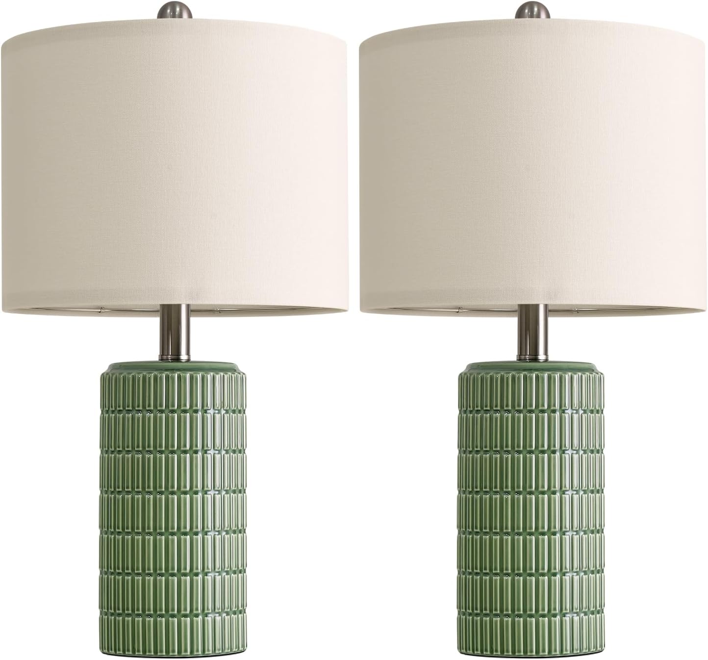 PoKat 20.75" Small Modern Ceramic Table Lamps Set of 2 for Bedroom, White Bedside Lamps for Night Stands, Farmhouse Desk Home Decor Gift Nightstand Table Lamps for Living Room End Table Beige