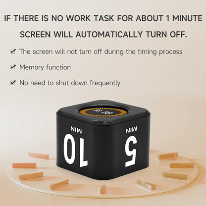 Rotating Productivity Timer 5, 25, 10, 50 Minutes Preset, Desk Cube w/Gravity Sensor for ADHD, Mute Functions, Ideal for Work, Study, Kitchen, Back to School (1, Wood Grain Finish)