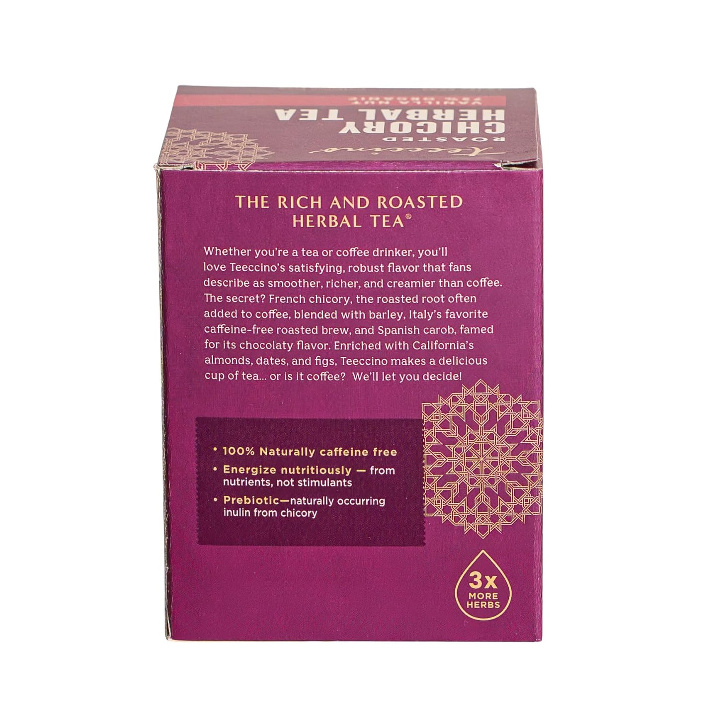 Teeccino Holiday Herbal Tea Sampler Assortment - Candy Cane, Gingerbread, Snickerdoodle - Caffeine-Free Holiday Dessert Teas with Prebiotic Chicory, 12 Tea Bags