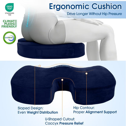 CloudBliss Lumbar Support Pillow & Seat Cushion Set for Office Chair, Desk Chair, Wheelchair & Car – Memory Foam Back Support, Ergonomic Chair Cushions, Sciatica Pain Relief, Home Essentials, Black