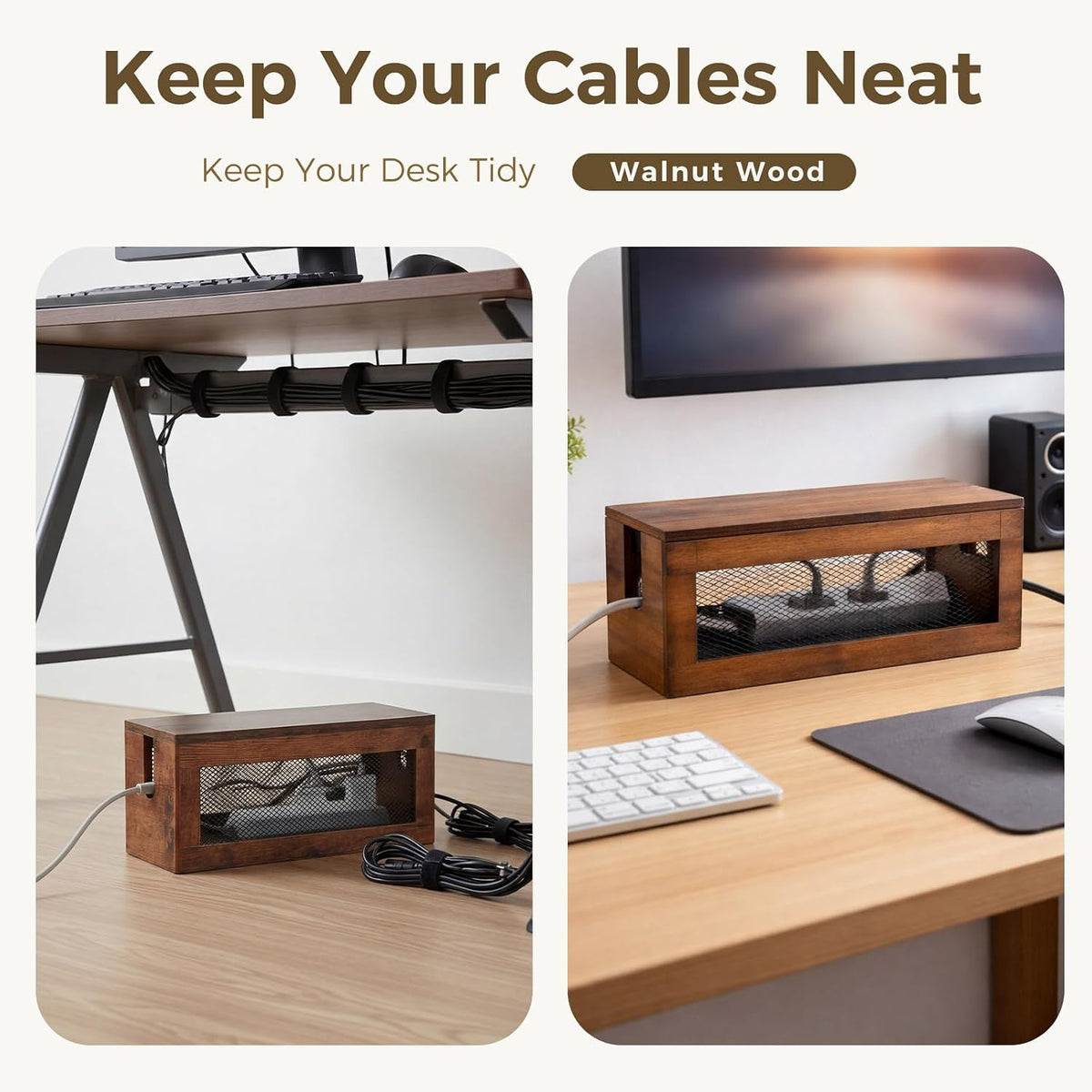 Chunful 13 Inch Cable Management Box, Wood Cord Hider Organizer with Magnetic Lid & Organizer for Power Strip, TV Wires & Desk Cable Storage, Ventilation Hide Floor Cables