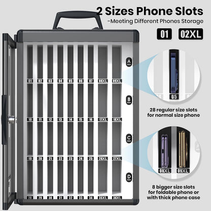 36 Slots Cell Phone Locker for Classroom, Portable Mobile Phone Storage Box with 【2 Different Size Slots】, Phone Lock Box Wall Mounted (Black)