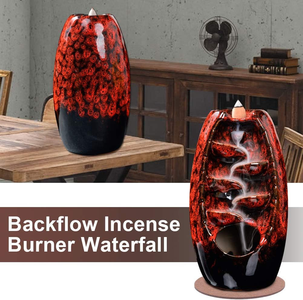 SPACEKEEPER Ceramic Backflow Incense Holder Waterfall Incense Burner, Blue