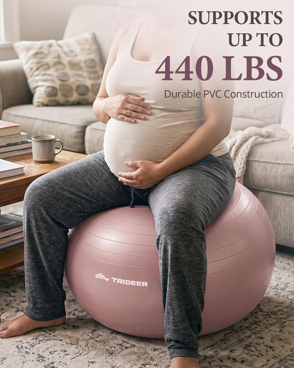 Trideer Exercise Ball, Stability Yoga Ball for Physical Therapy, Active Sitting, Pregnancy & Birth Labor Prep, Core Strength, Balance Training, Posture Improvement and Daily Stretching, 55/65/75cm