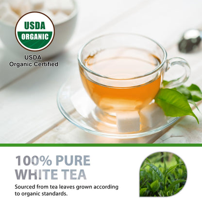 Soeos Organic White Tea, 100 Tea Bags, Individually Wrapped Teabags, Low Caffeine, Subtle Floral Aroma & Smooth Taste, Quality Tea for Everyday Brewing, Perfect for Hot or Iced Tea Lovers, 6.3oz (180g)