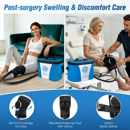 Ice Machine for Knee After Surgery, Extra Large Wrap & Flippable Kneecap Pad, 18QT Cooler, 12H Cooling, Programmable Timer, Leak-Resistant Sealing & Steady Cold Compression for Knee Replacement Care