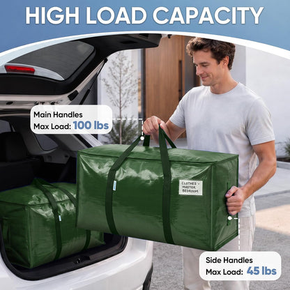 TICONN Extra Large Moving Bags Heavy Duty with Zippers & Carrying Handles, Durable Storage Bags Moving Boxes for Closet Organizers and Storage (Blue)