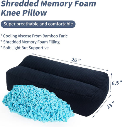 HOMBYS Shredded Memory Foam Knee Pillow for Side Sleepers, 6.5" Height Pillow Between Legs for Aligns Spine & Relieves Pressure Hip & Leg Elevation, Supportive Pillow for Pregnancy, Sciatica, White