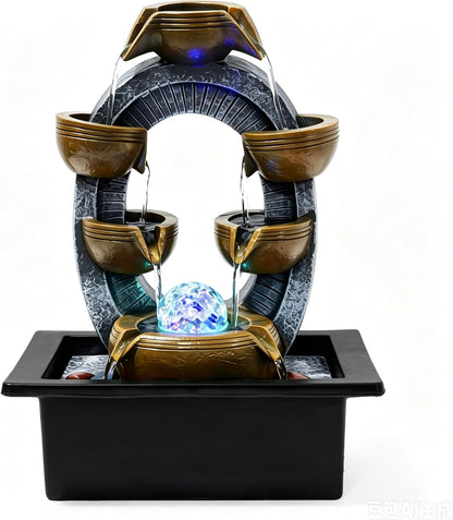 GOESWELL Water Fountain for Indoor Tabletop: Antique Bronze Fairy Statue Tabletop Waterfall with Rotating Crystal Ball for Desk - Small Zen Meditation Decor for Home Office Bedroom Relaxation