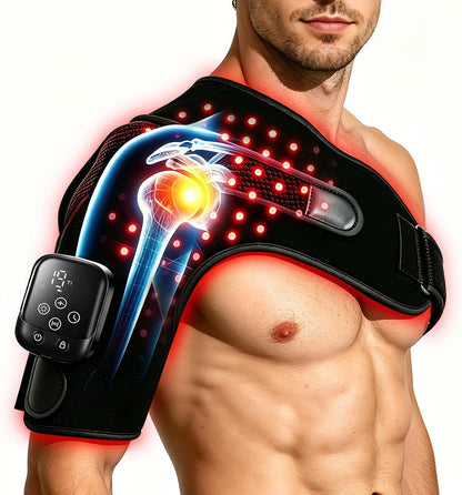 Cordless Red Light Therapy for Shoulder with Massage, 5000mAh Portable Red Light Shoulder Therapy Wrap with 114 LEDs, Near-Infrared Shoulder Brace with Heat, Vibration Massager & Pulse for Men Women