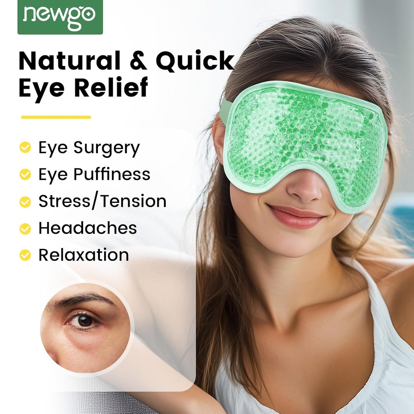 NEWGO Cooling Eye Mask for Puffy Eyes, Cold Eye Mask Eye Ice Pack for After Eyes Surgery, Tension Stress Relief, Itchy Eyes, Headaches, Dark Circles - Blue
