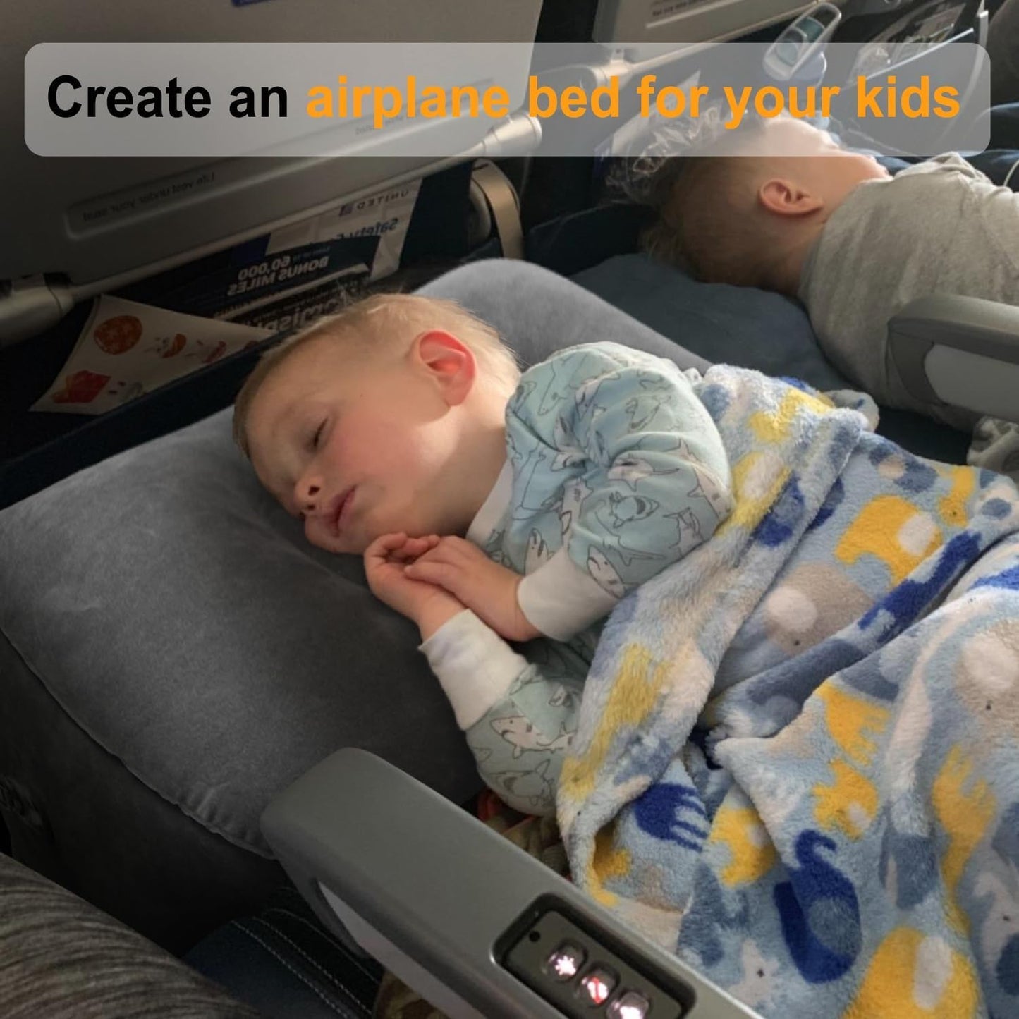 Inflatable Travel Foot Rest Pillow, Kids Airplane Bed, Adjustable Height Leg Pillow for Air Travel, Make a Flat Bed for Kids and Toddlers, Great for Airplane, Train, car（Grey, 1 Pack）
