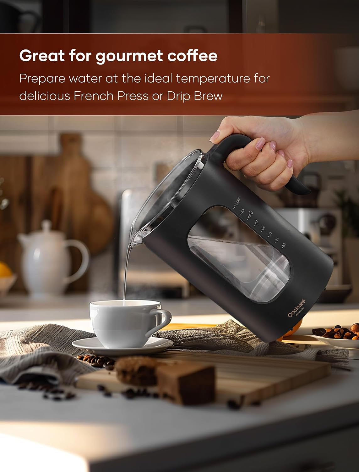 INTASTING Electric Tea Kettle with Infuser, ±1℉ Temperature Control, 1L