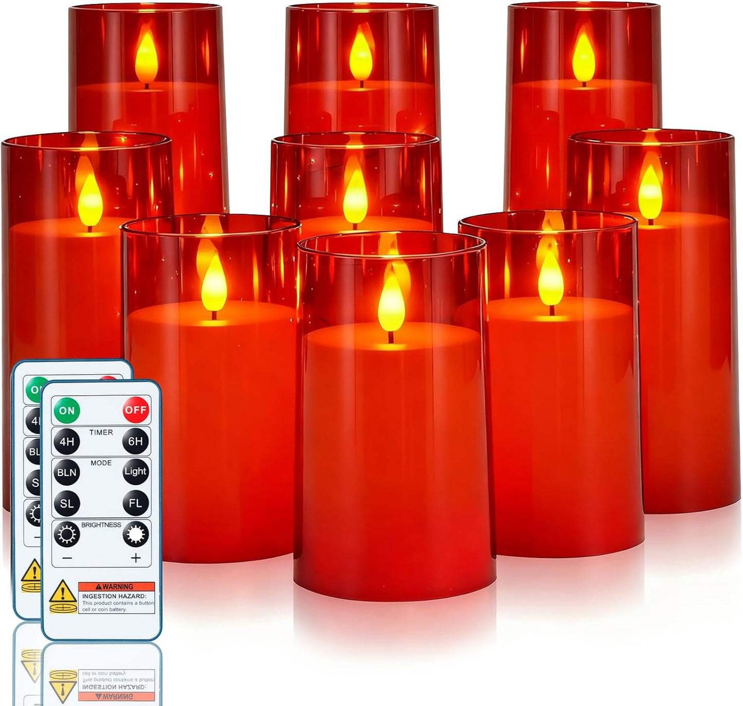 Homemory Gray Flickering Flameless Candles, Battery Operated Acrylic LED Pillar Candles with Remote Control and Timer, Halloween Decor, Set of 5