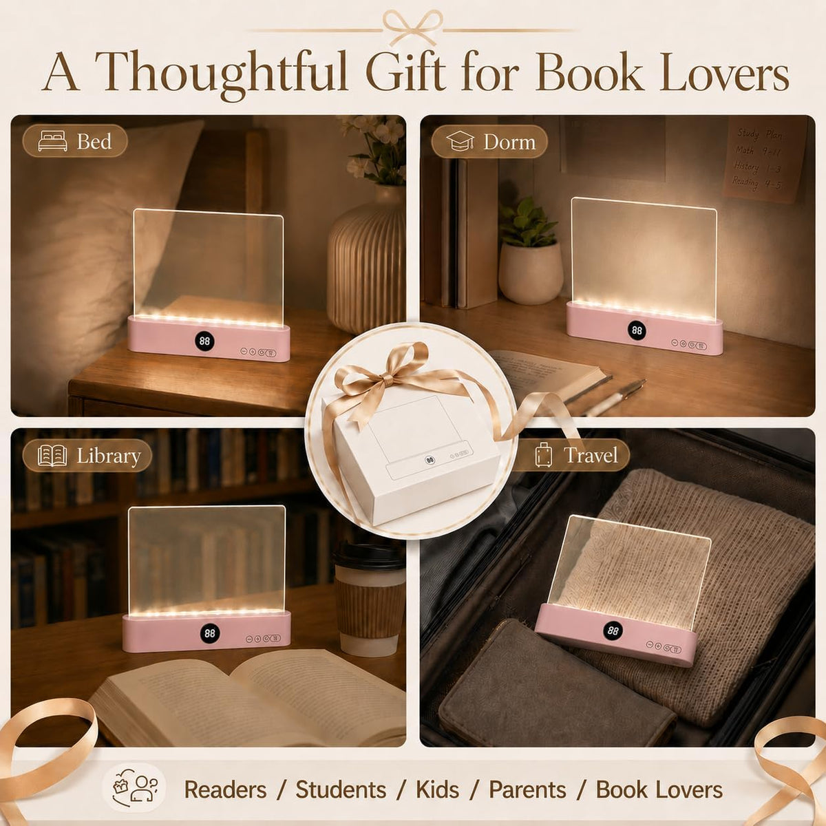 Smart 2 in 1 LED Book Light & Night Light, with 3 Colors, Stepless Dimming